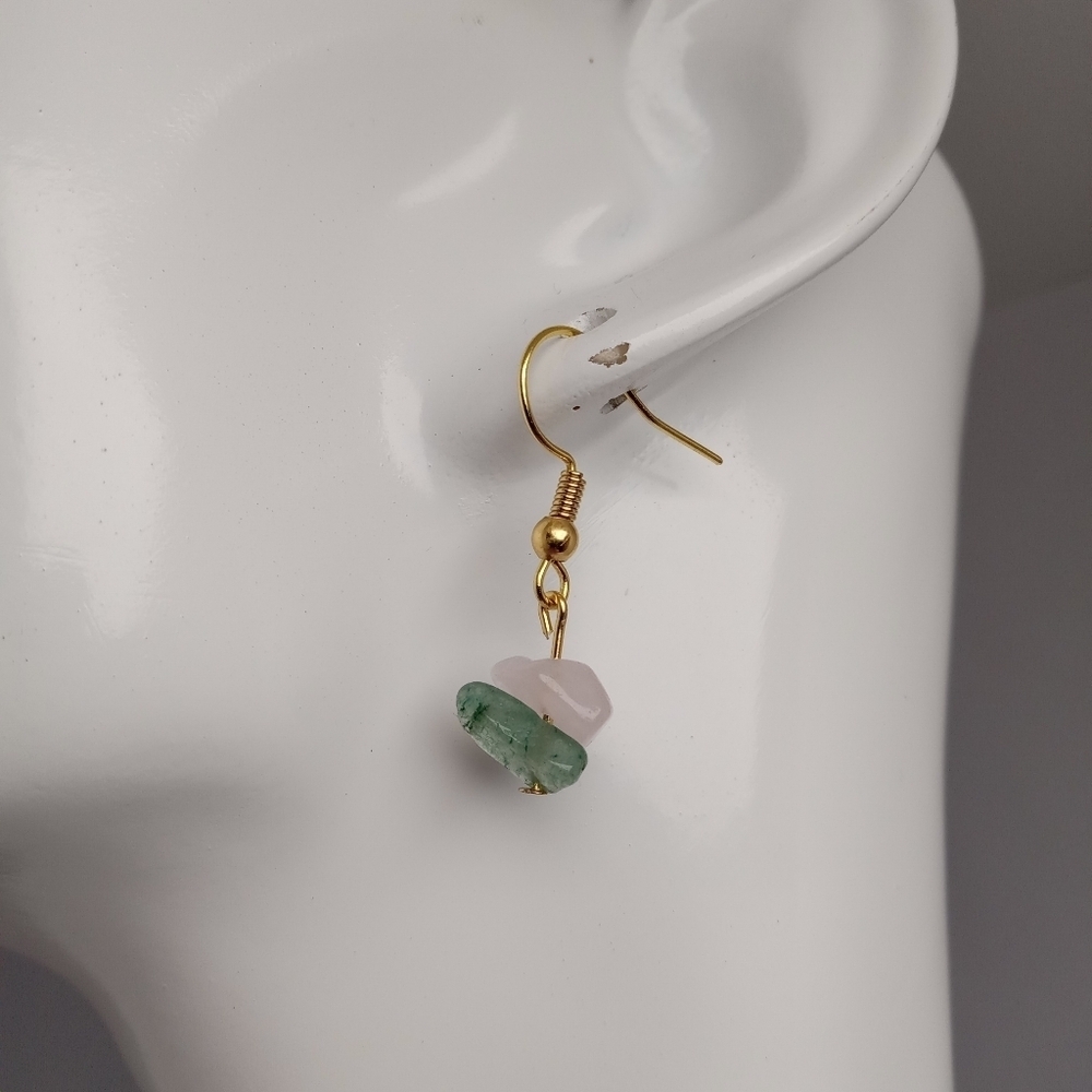 5/$25 Rose quartz and aventurine stone chip earrings - Picture 1 of 5